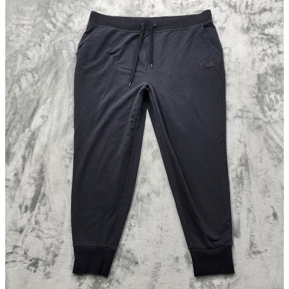 Fila Pants Womens 2X Black French Terry Jogger Sweatpants Drawstring Athleisure